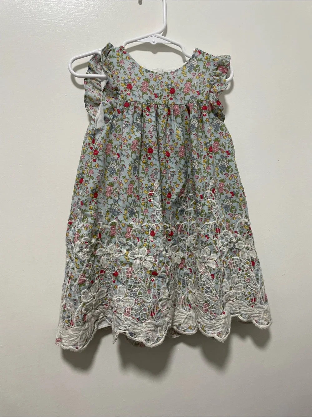 Girls Floral Lace-Trim Summer Dress - White & Pink